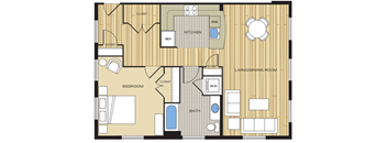 1 Bed1 Bath 742sf Floor Plan at Clayborne Apartments, Alexandria