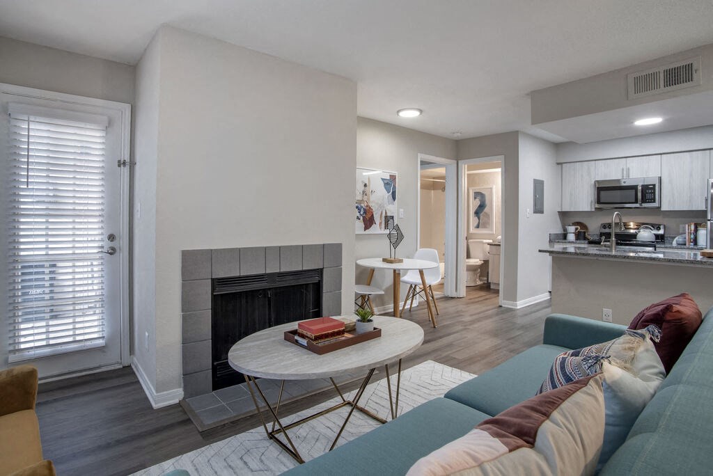 Living Room With Kitchen View at Elme Herndon, Herndon, Virginia