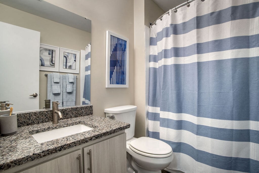 Renovated bathroom with updated vanity at Elme Manassas, Manassas, VA, 20109