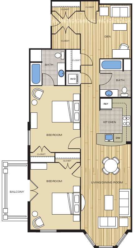 2 Bed 2 Bath Floor Plan at Clayborne Apartments, Alexandria, VA, 22314