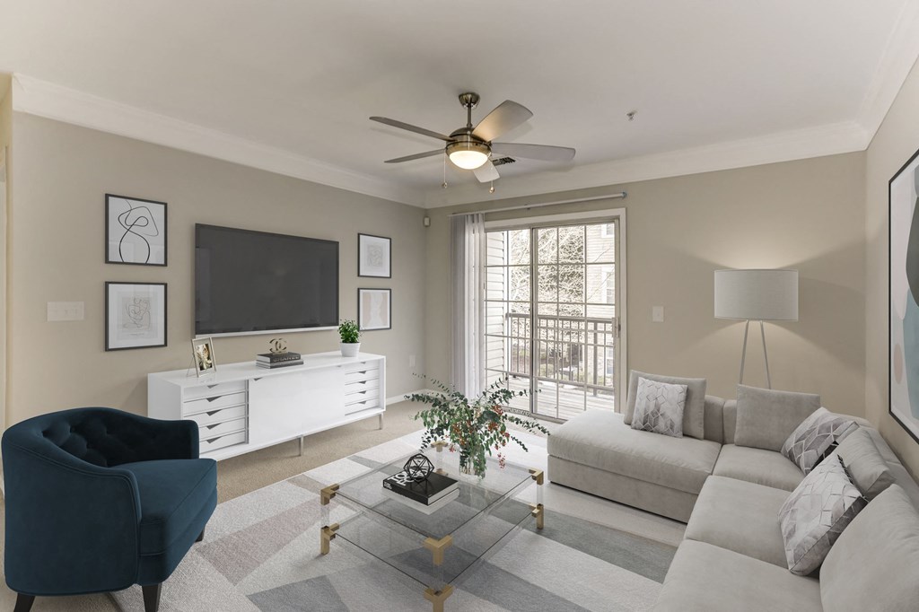 Spacious living room at Elme Dulles, Herndon, VA