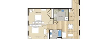 2 Bed1 Bath 910sf Floor Plan at Clayborne Apartments, Alexandria, VA