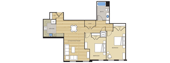 2 Bed1 Bath 985sf Floor Plan at Clayborne Apartments, Alexandria, 22314