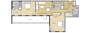 2 Bed2 Bath 954sf Floor Plan at Clayborne Apartments, Alexandria, 22314