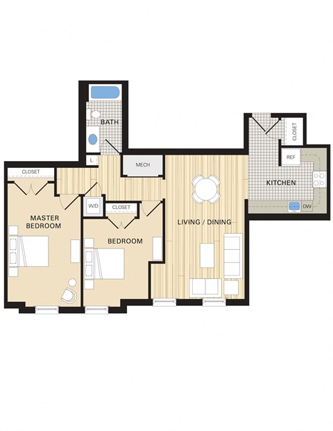 314D_990sqft Floor Plan at Clayborne Apartments, Alexandria, Virginia