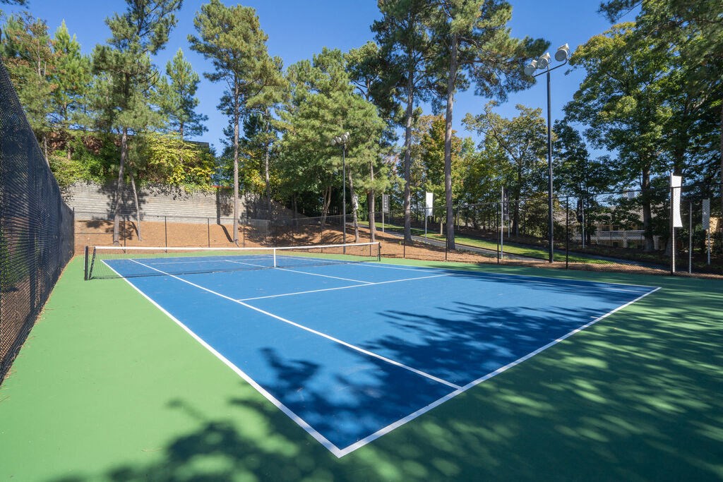 Blue Tennis Court at Elme Cumberland Apartments, Smyrna, Georgia