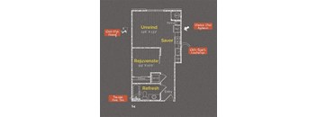 Studio 1 bathroom floor plan B at The Maxwell Apartments, Arlington