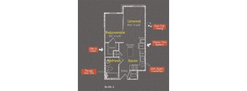 Studio 1 bathroom floor plan D at The Maxwell Apartments, Virginia, 22203