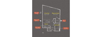 Studio 1 bathroom floor plan at The Maxwell Apartments, Arlington