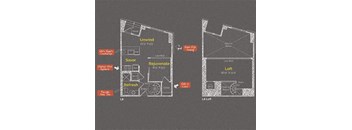 Studio 1 bathroom floor plan G at The Maxwell Apartments, Virginia