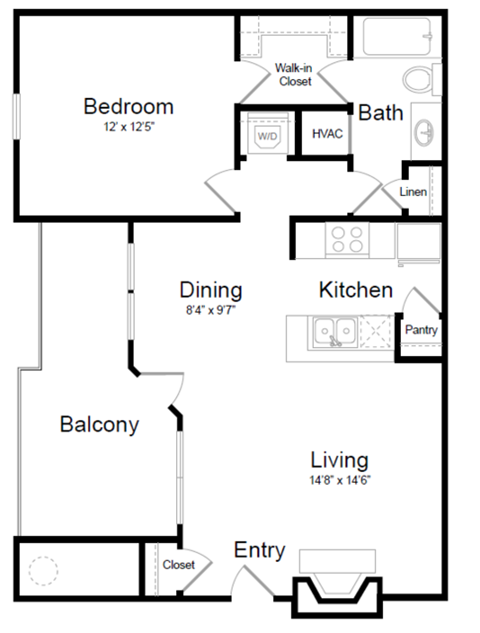 1 Bedroom floorplan at Elme Herndon, VA