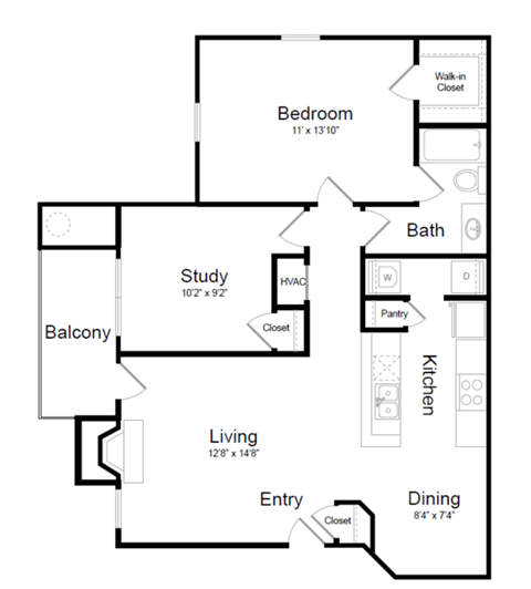 1 Bedroom floorplan at Elme Herndon, VA