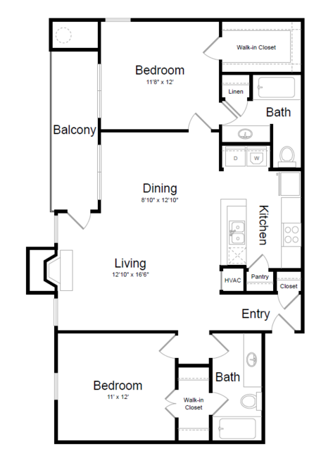2 Bed | 2 Bath - B2B Floor Plan at Elme Herndon, Herndon, Virginia