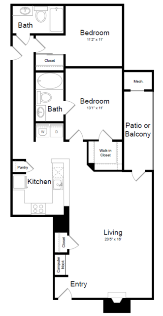 2 Bed | 2 Bath - B2B Floor Plan at Elme Dulles, Herndon, Virginia