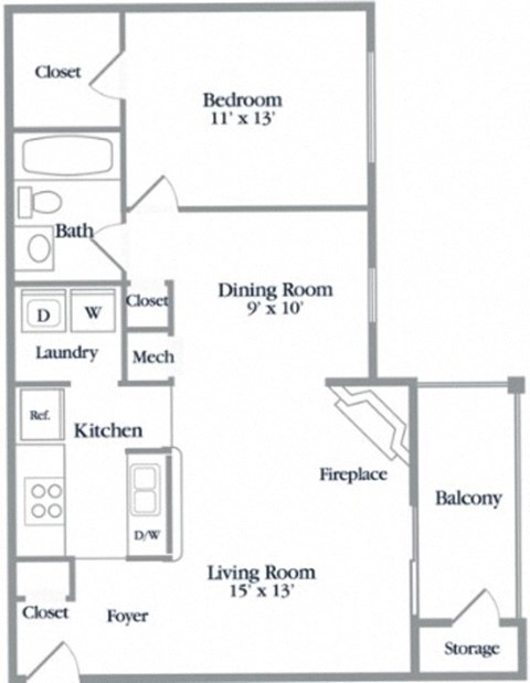1 Bed 1 Bath Floor Plan at Elme Germantown, Maryland, 20876