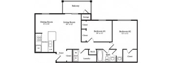 2 Bed 2 Bath Floor Plan at Elme Germantown, Germantown, MD, 20876