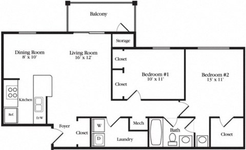 2 Bed 2 Bath Floor Plan at Elme Germantown, Germantown, MD, 20876