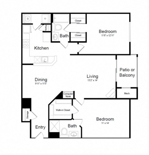 2 Bed | 2 Bath - B2A Floor Plan at Elme Dulles, Herndon, 20171