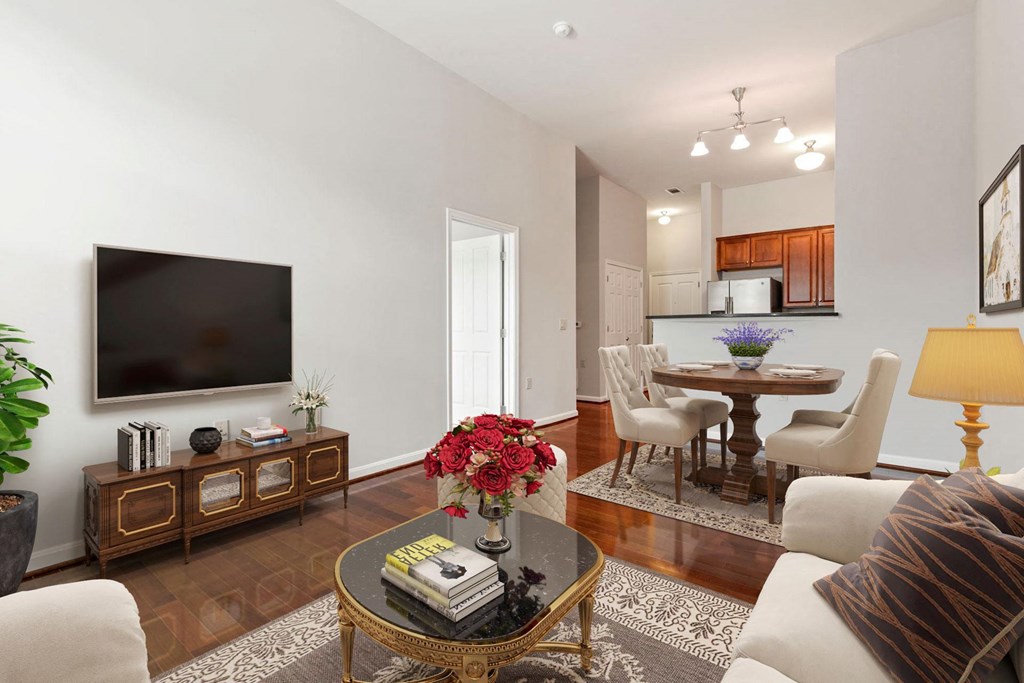 Living Room With TV at Clayborne Apartments, Alexandria, 22314