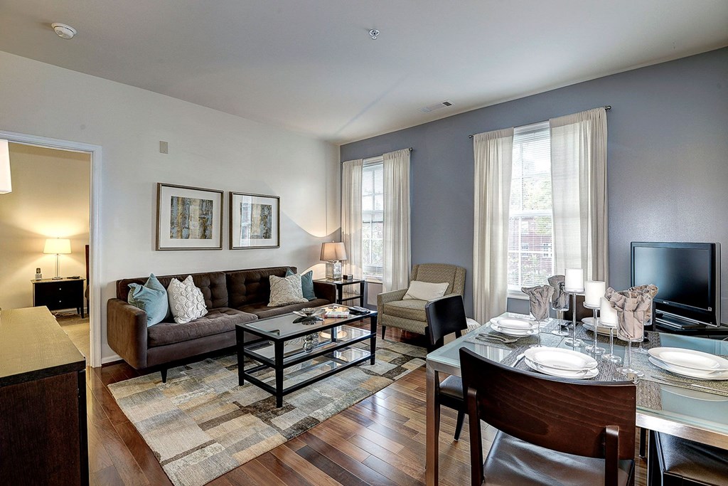 Model Living Room at Clayborne Apartments, Virginia