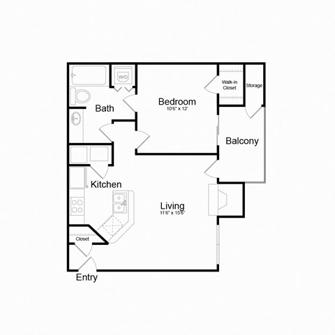 1 Bed 1 Bath Floor Plan at Elme Alexandria, Virginia