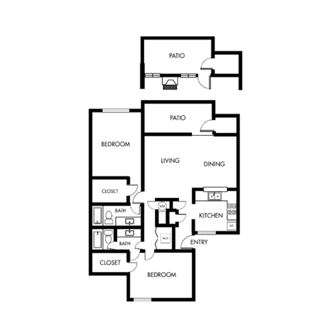 2 bed 2 bath floor plan at Elme Cumberland Apartments, Smyrna, GA
