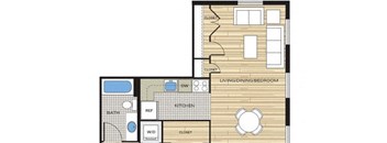 Efficiency 498sf Floor Plan at Clayborne Apartments, Alexandria, VA, 22314