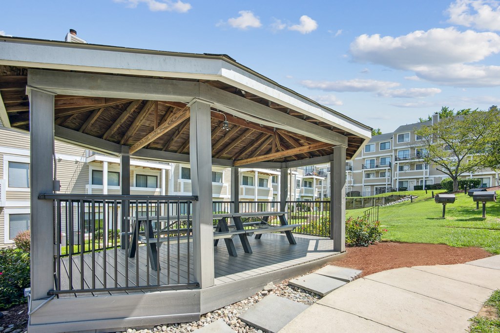 A wooden covered patio at Elme Bethesda, Bethesda, 20814