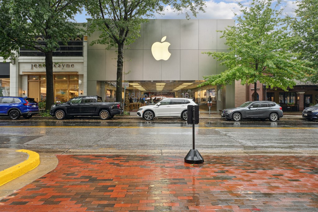 A parking lot in front of an Apple store at Elme Bethesda, Bethesda, 20814