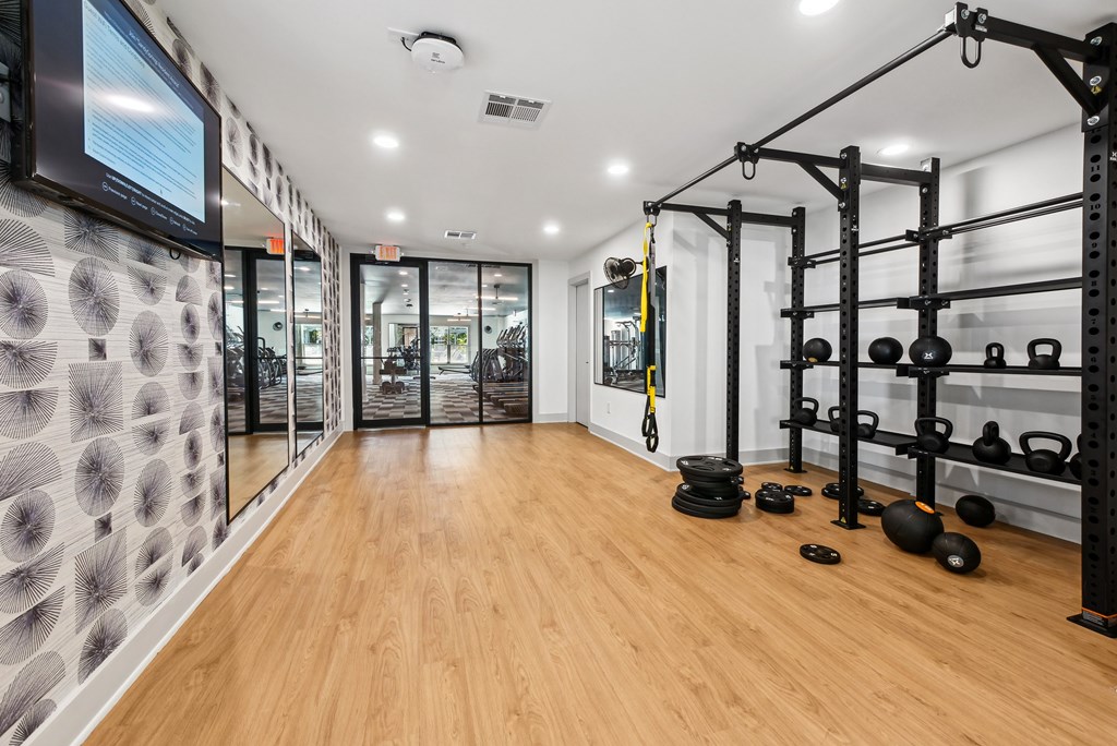 A gym at Elme Sandy Springs Apartments, Atlanta, GA, 30350