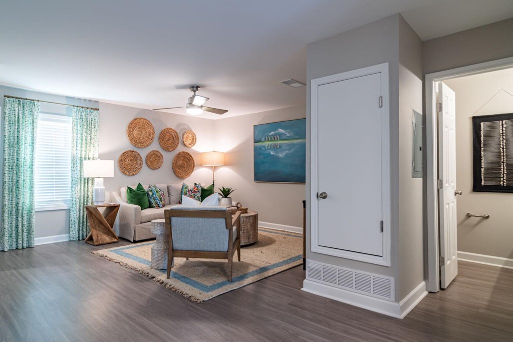 Living room view at Elme Sandy Springs Apartments, Atlanta, GA, 30350