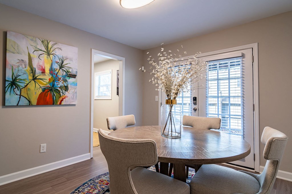 Dining room space with table decor at Elme Sandy Springs Apartments, Atlanta, GA, 30350