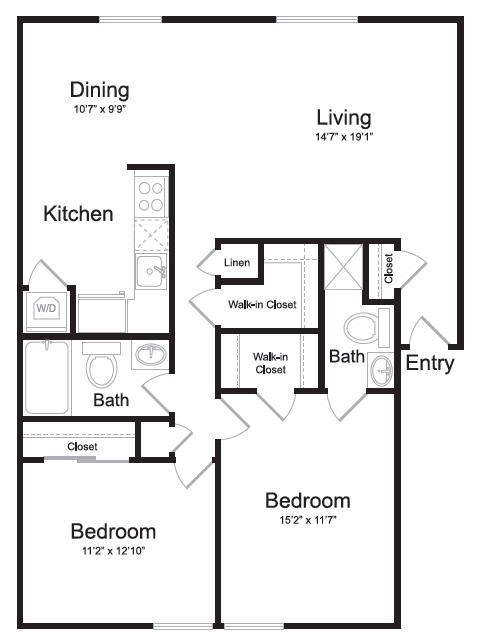 2 bedroom apartment floorplan at Watkins Mill.