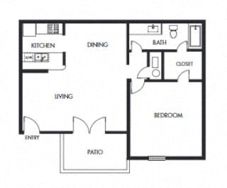 1 bed 1 bath floor plan A at Elme Marietta Apartments, Georgia