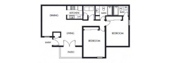 2 bed 2 bath floor plan A at Elme Marietta Apartments, Marietta, GA, 30067