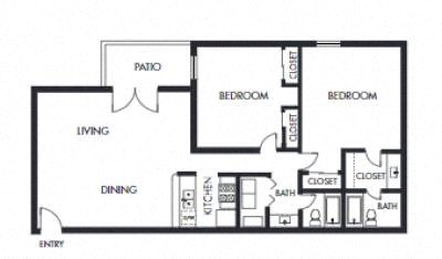 2 bed 2 bath floor plan C at Elme Marietta Apartments, Marietta, Georgia