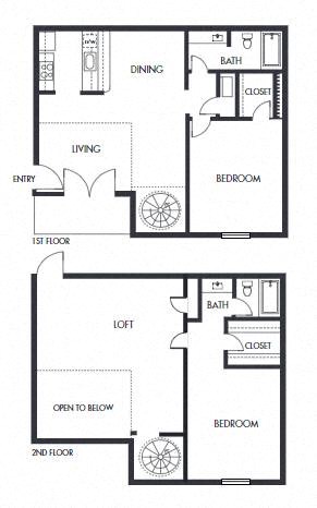 2 bed 2 bath floor plan E at Elme Marietta Apartments, Georgia, 30067