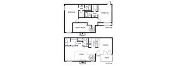 2 bed 2,5 bath floor plan at Elme Marietta Apartments, Marietta, GA, 30067