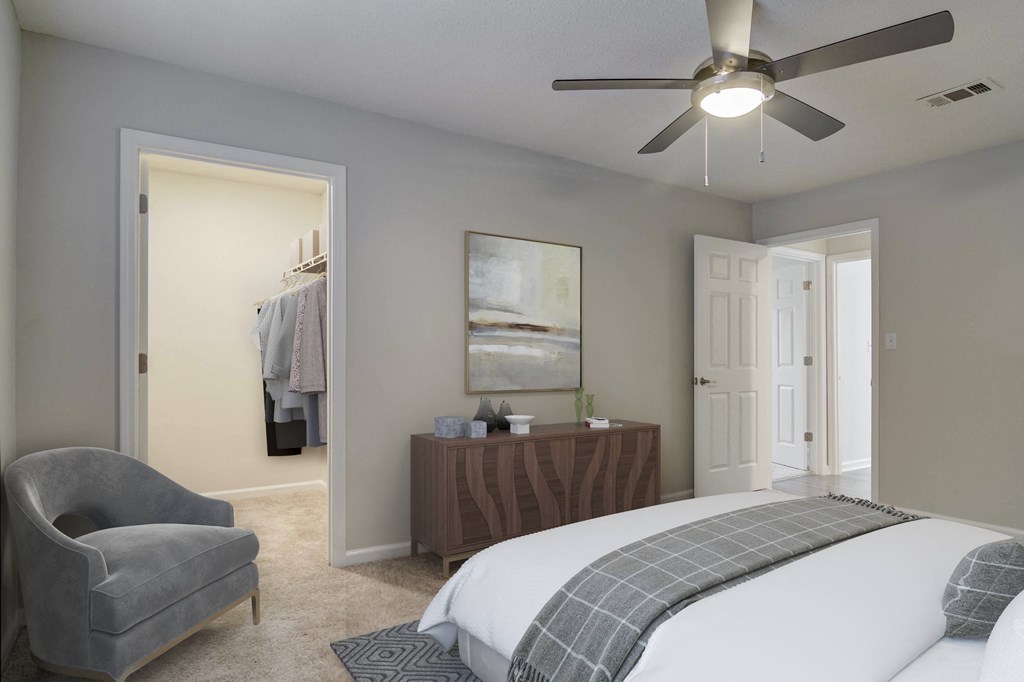 Bedroom and closet at Elme Marietta Apartments, Marietta, Georgia