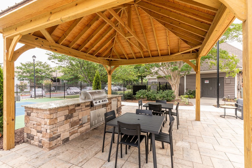 Patio and grilling area at Elme Marietta Apartments, Marietta, GA