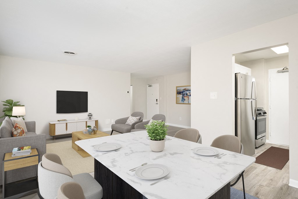 Dining room and living room view at Park Adams Apartments, Arlington, VA