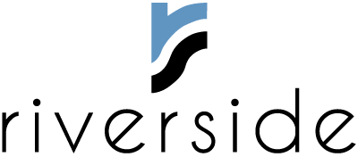 A logo with a blue swoosh and the word