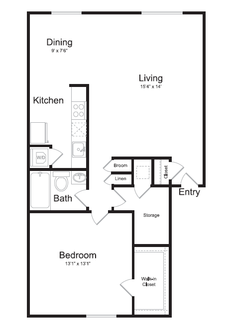 1 bedroom apartment floorplan at Watkins Mill.