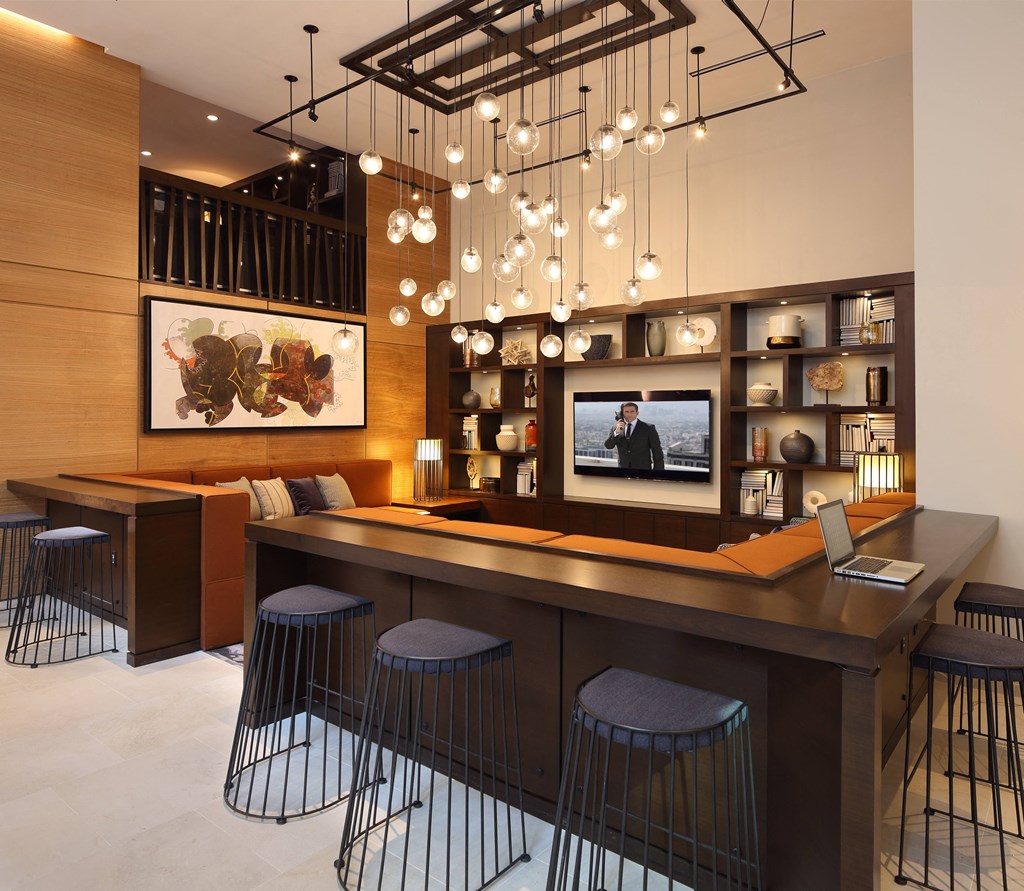 Clubroom with bar area at The Maxwell Apartments, Arlington, VA