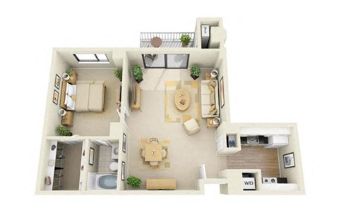 1 Bed | 1 Bath - A1E Floor Plan at Cascade at Landmark, Alexandria, 22304