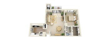 1 Bed | 1 Bath - A1F Floor Plan at Cascade at Landmark, Alexandria, Virginia