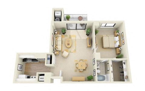 1 Bed | 1 Bath - A1F Floor Plan at Cascade at Landmark, Alexandria, Virginia
