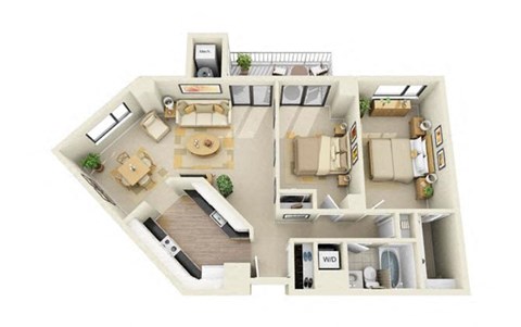 2 Bed | 1 Bath - B1B Floor Plan at Cascade at Landmark, Virginia