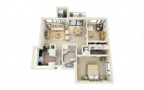 2 Bed | 1 Bath - B1A Floor Plan at Cascade at Landmark, Virginia, 22304