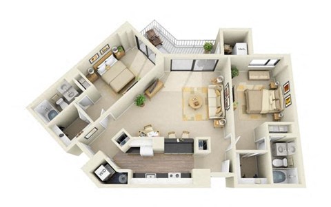 2 Bed | 2 Bath - B2C Floor Plan at Cascade at Landmark, Alexandria, 22304